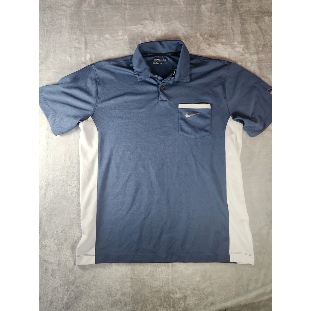 Nike Golf Tour Performance Polo Shirt Mens M BlueWhite Dri Fit Pocket